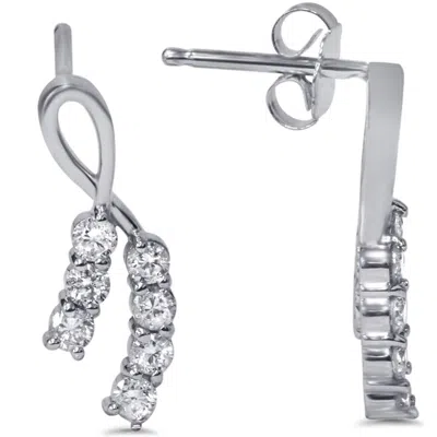 Pompeii3 1/2ct Diamond Ribbon Journey Earrings 14k White Gold Studs In Multi