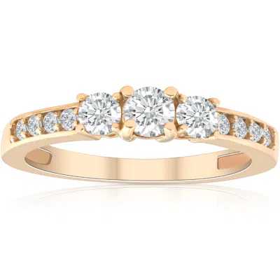 Pompeii3 1/2ct Diamond Three Stone Ring 14k Yellow Gold In Multi