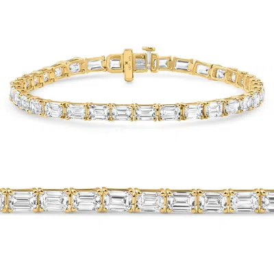 Pompeii3 12ct Emerald Cut Diamond East West Tennis Bracelet 14k Yellow Gold Lab Grown