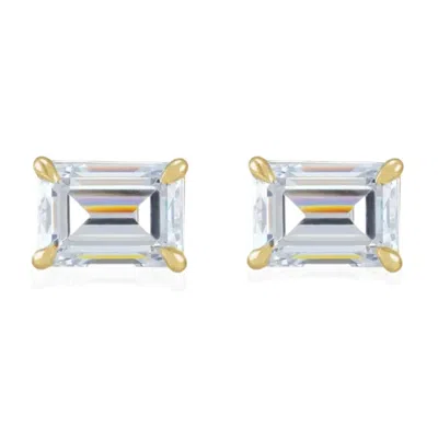 Pompeii3 1/2ct Emerald Cut Moissanite Studs 14k White Or Yellow Gold In Silver