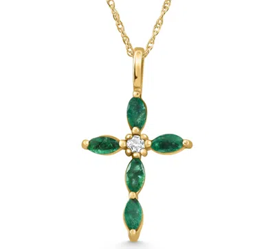 Pompeii3 1/2ct Emerald Marquise Diamond Necklace Cross Pendant 10k Yellow Gold 1" Tall In Multi