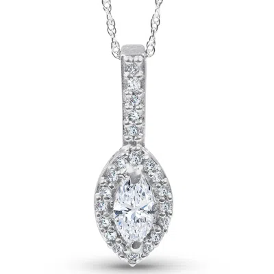 Pompeii3 1/2ct Fancy Marquise Pave Halo Diamond Solitaire Pendant 14k White Gold In Multi
