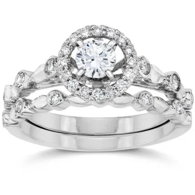 Pompeii3 1/2ct Halo Diamond Engagement Wedding Ring Set 14k White Gold In Multi