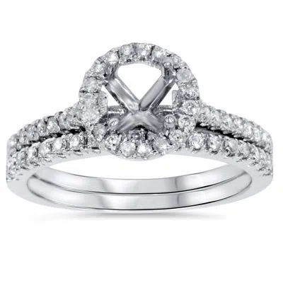 Pompeii3 1/2ct Halo Diamond Engagement Wedding Ring Set 14k White Gold In Multi