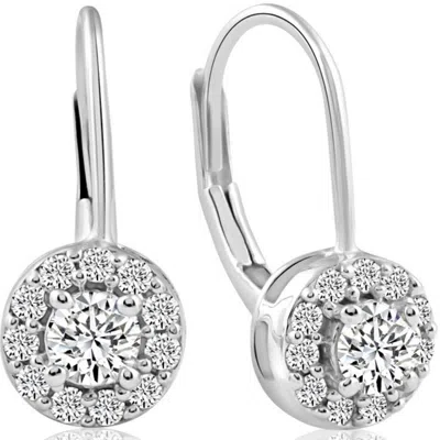Pompeii3 1/2ct Halo Diamond Hoops With Lever Backs In White Or Yellow Gold In Silver