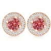Pompeii3 1/2ct Lab Grown Pink Diamond Halo Screw Back Studs Rose Gold Earrings In Multi