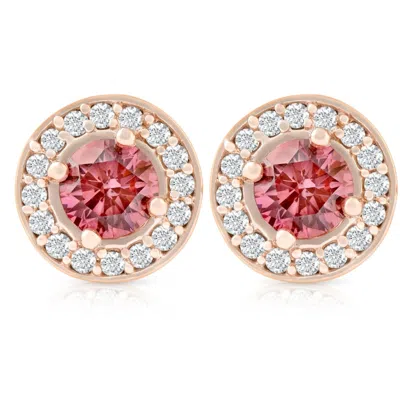 Pompeii3 1/2ct Lab Grown Pink Diamond Halo Screw Back Studs Rose Gold Earrings In Multi