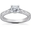POMPEII3 1/2CT LAB GROWN VINTAGE SCROLL SOLITAIRE SOPHIA ENGAGEMENT RING 14K WHITE GOLD