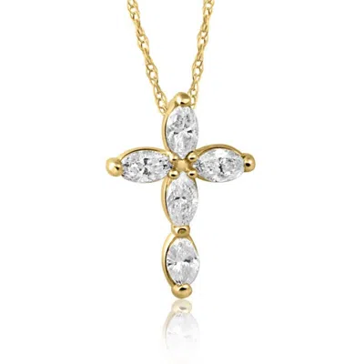 Pompeii3 1/2ct Marquise Diamond Cross Petite Pendant Yellow Necklace Gold (1/2 Inch Tall) In Multi