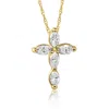 Pompeii3 1/2ct Marquise Diamond Cross Petite Pendant Yellow Necklace Gold (1/2 Inch Tall) In Silver