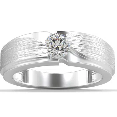 Pompeii3 1/2ct Men's Diamond Brushed Solitaire Diamond Wedding Ring Lab Grown In Gold In Silver