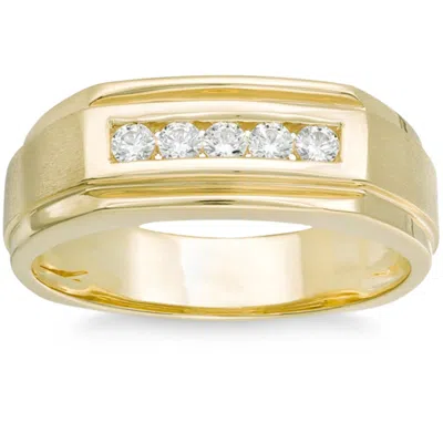 Pompeii3 1/2ct Men's Five Stone Diamond Brushed Ring In 14k Yellow Gold In Silver
