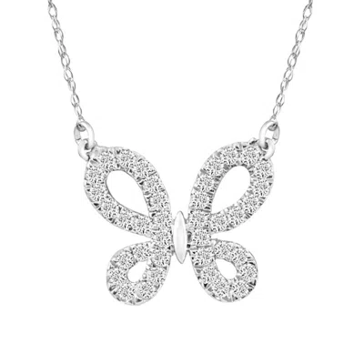 Pompeii3 1/2ct Natural Diamond Butterfly Pendant 10k White Gold Women's 18" Necklace In Multi