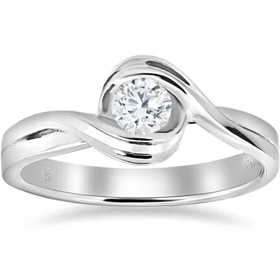 Pompeii3 1/2ct Natural Round Solitaire Diamond Half Bezel Engagement Ring 14k White Gold In Metallic