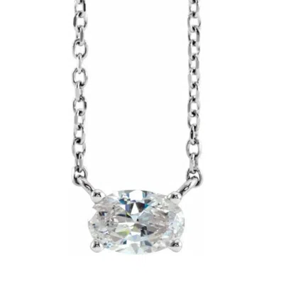 Pompeii3 1/2ct Oval Sideways Solitaire Lab Grown Diamond Necklace In White Or Yellow Gold In Metallic