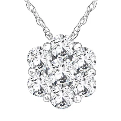 Pompeii3 1/2ct Pave Fire Diamond Clustser Pendant 14k White Gold In Multi