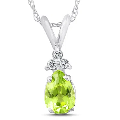 Pompeii3 1/2ct Pear Peridot & Diamond Solitaire Pendant 14k White Gold With 18" Chain In Multi