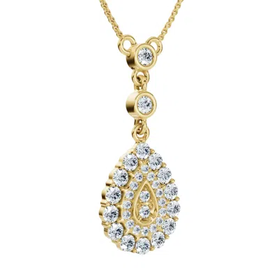 Pompeii3 1/2ct Pear Shape Dangle Bezel Penant Gold Necklace 1" Tall Lab Grown