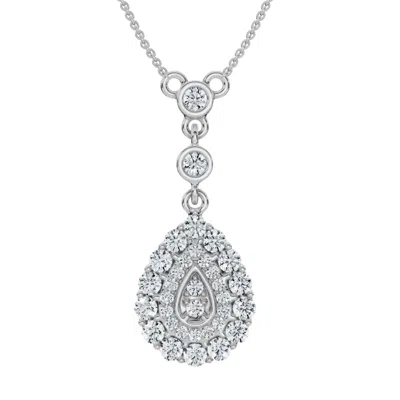 Pompeii3 1/2ct Pear Shape Dangle Bezel Penant Gold Necklace 1" Tall Lab Grown In Metallic