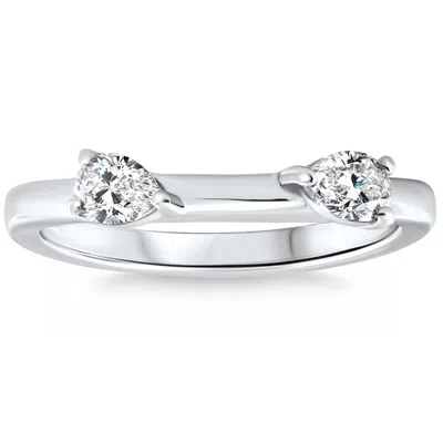 Pompeii3 1/2ct Pear Shape Diamond Contour Wedding Guard Ring 14k Gold Lab Grown In Multi