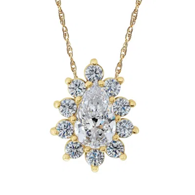 Pompeii3 1/2ct Pear Shape Halo Lab Grown Diamond Pendant Necklace In White Or Yellow Gold In Multi