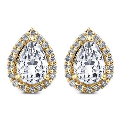 Pompeii3 1/2ct Pear Shape Halo Screw Back Diamond Studs White Or Yellow Gold Earrings