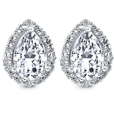 Pompeii3 1/2ct Pear Shape Halo Screw Back Diamond Studs White Or Yellow Gold Earrings In Pattern