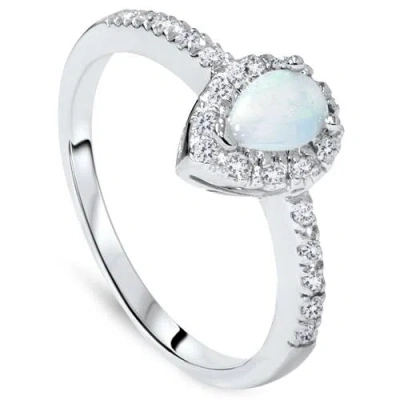 Pompeii3 1/2ct Pear Shape Opal & Diamond Halo Ring 14k White Gold In Multi