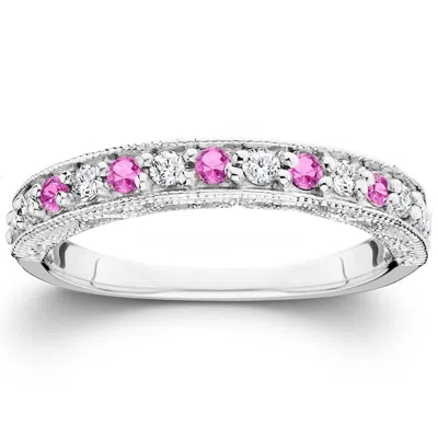 Pompeii3 1/2ct Pink Topaz & Diamond Vintage Wedding Ring 14k White Gold In Multi