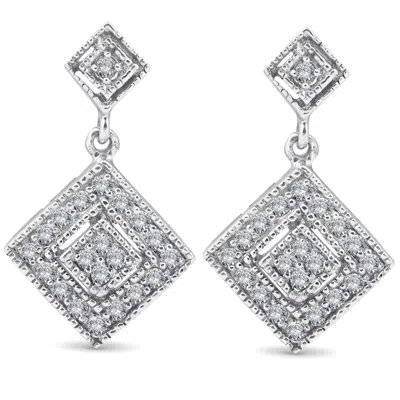 Pompeii3 1/2ct Princess Cut Shape Dangle Diamond Earrings 10k White Gold In Metallic