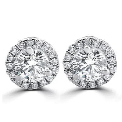 Pompeii3 1/2ct Round Diamond Halo Studs 10k White Gold In Multi