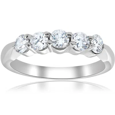 Pompeii3 1/2ct Round Diamond Wedding Ring 14k White Gold Five Stone In Multi