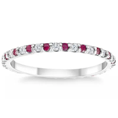 Pompeii3 1/2ct Ruby & Diamond Eternity Wedding Ring 14k White Gold Womens Band In Silver