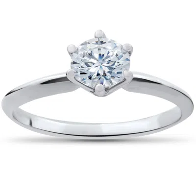 Pompeii3 1/2ct Round Solitaire Diamond Engagement Ring 14k White Gold Enhanced In Silver