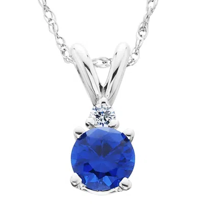 Pompeii3 1/2ct Synthetic Blue Sapphire & Natural Diamond Solitaire Pendant 14k White Gold In Multi