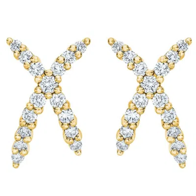 Pompeii3 1/2ct T. W. Diamond Fashion Women's X Shape Lab Grown Earrings 10k Gold Studs In Transparent
