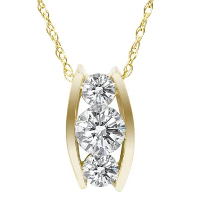 Pompeii3 1/2ct Three Stone 3 Diamond Pendant 14k Yellow Gold In Multi