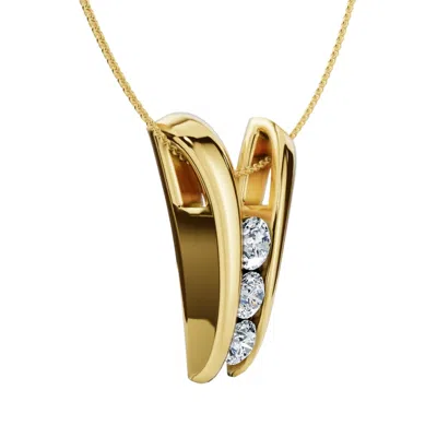 Pompeii3 1/2ct Three Stone Diamond Pendant Gold Women's 18" Necklace Lab Grown
