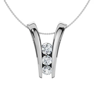Pompeii3 1/2ct Three Stone Diamond Pendant Gold Women's 18" Necklace Lab Grown In White