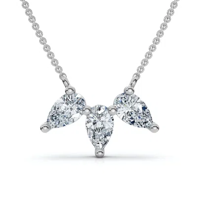 Pompeii3 1/2ct Trio Pear Shape Diamond 18" Necklace 14k Gold Pendant Ef/vs In White