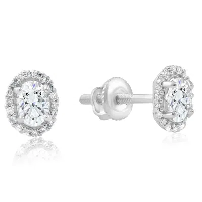 Pompeii3 1/2ct Tw Oval Shape Halo Diamond Studs 10k White Or Yellow Gold Earrings