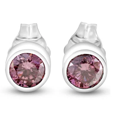 Pompeii3 1/2ct Tw Pink Diamond Bezel Studs 14k White Gold In Purple