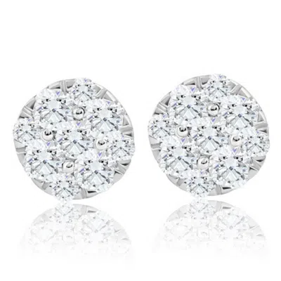 Pompeii3 1/2ct Tw Round Cut Diamond Pave Studs Lab Grown 10k Yellow Gold Earrings In White