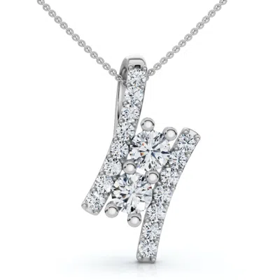 Pompeii3 1/2ct Two Stone Diamond Pendant Gold Necklace Lab Grown 18" Lab Grown In White