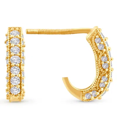 Pompeii3 1/2ct Vintage Pave Hoops Womens Earrings 14k Yellow Gold In Brown
