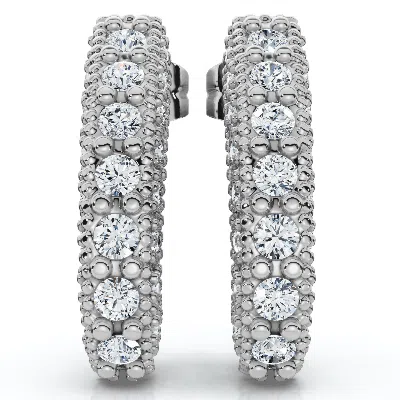 Pompeii3 1/2ct Vintage Pave Huggie Hoops Earrings 14k White Gold In Silver