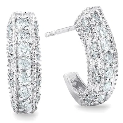 Pompeii3 1/2ct Vintage Pave Huggie Hoops Earrings 14k White Gold In Multi
