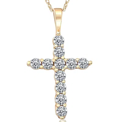 Pompeii3 1/2ct Yellow Gold Diamond Cross Pendant 14k Necklace In Multi