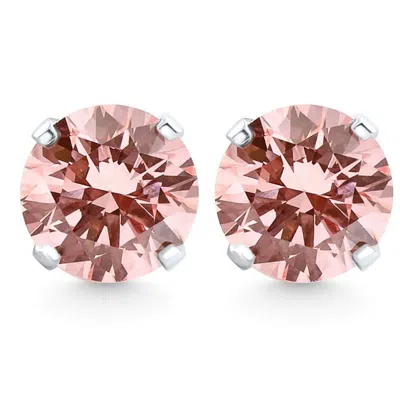 Pompeii3 1/3 - 1ct Pink Diamond Studs 14k White Or Yellow Gold Lab Grown In Orange