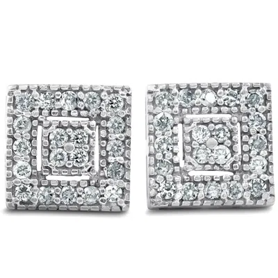 Pompeii3 1/3 Ct Diamond Pave Studs 14k White Gold Womens Earrings 1/3" In Silver